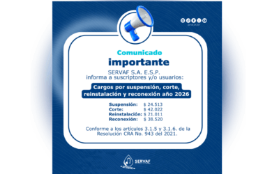 Cargos por suspensión, corte, reinstalación y reconexión año 2026