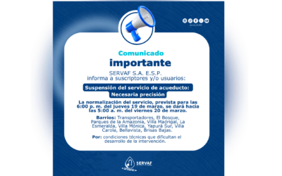 SUSPENSIÓN TEMPORAL DEL SERVICIO DE ACUEDUCTO FLORENCIA – CQTÁ.: NECESARIA PRECISIÓN. 